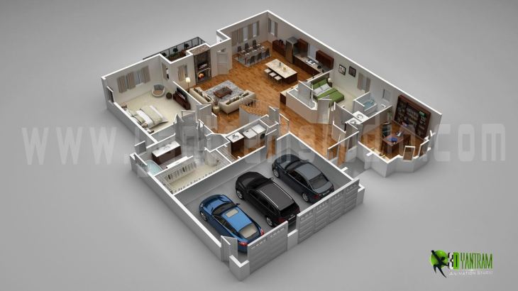 Floor Plan for 3d Modern Home With Parking Slot