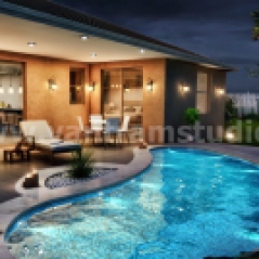 Residential Exterior pool Night Design view - YantramStudio
