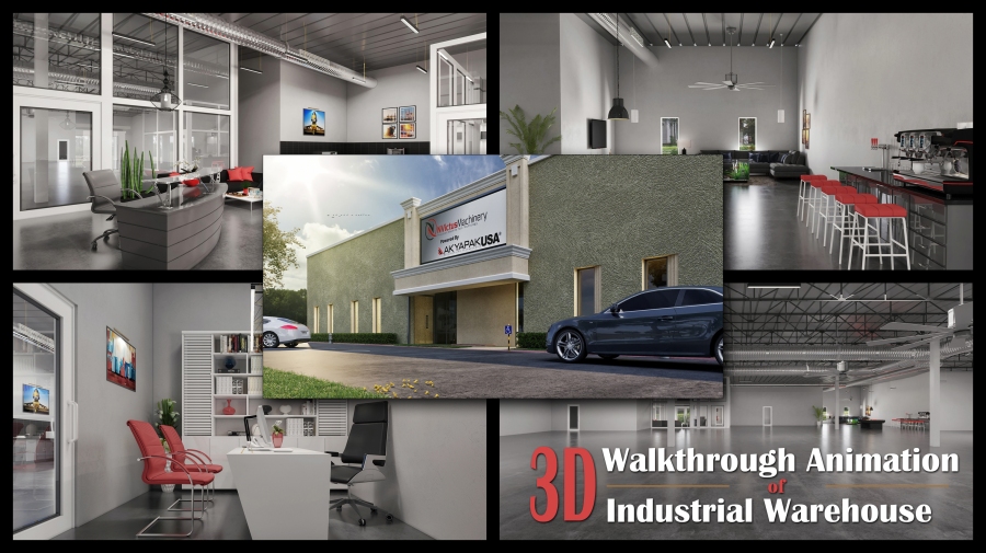 3D Walkthrough Animation Of Industrial Warehouse Office 3D Interior Rendering Services by Architectural Modeling Firm,  Miami – USA