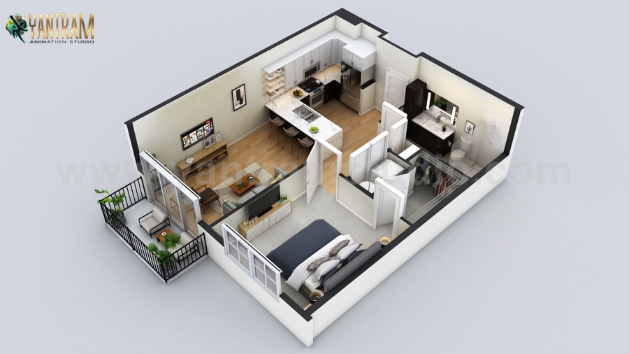 Small Residential Apartment 3d floor design by architectural animation services, Houston, Texas