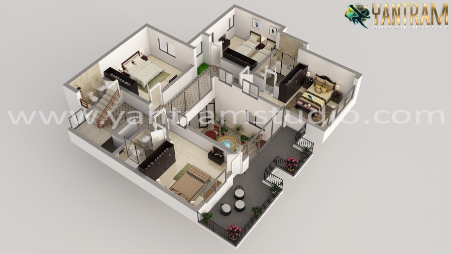 3d floor plan design of modern residential house by architectural rendering studio, Chicago, Illinois