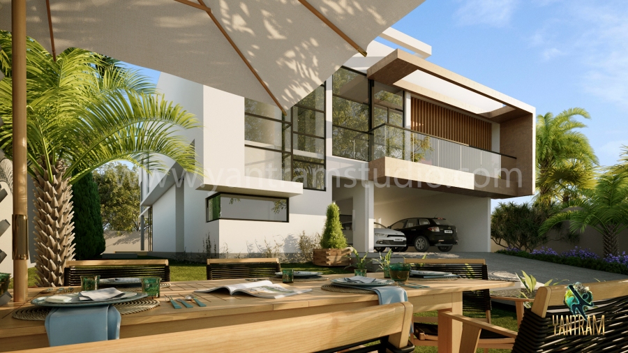 3d virtual walkthrough of farmhouse interior & exterior by architectural modeling firm, San Diego, California
