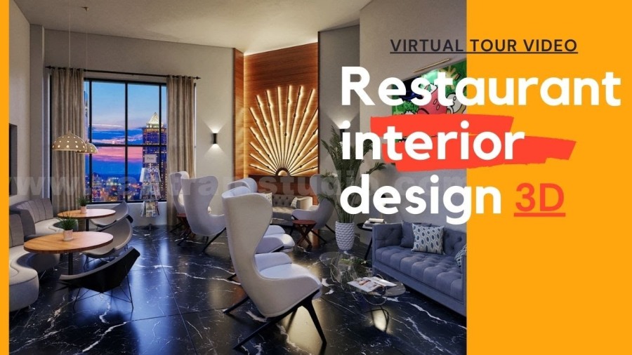 3d design walkthrough of contemporary restaurant & modern bar design by architectural rendering studio by Los Angeles, California