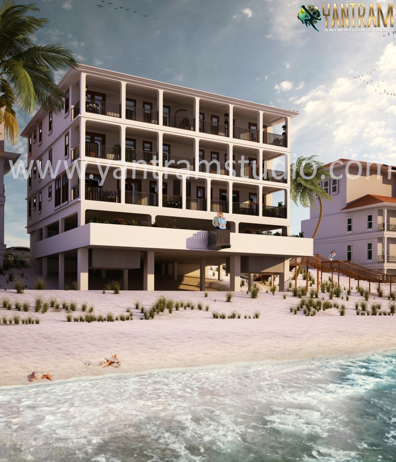 Beach Side Beautiful Exterior Apartment Design by 3d exterior rendering services, Dallas, Texas