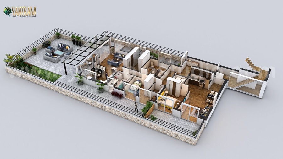 3D Floor Plan of Residential Houses in New York created by Yantram 3d architectural rendering studio