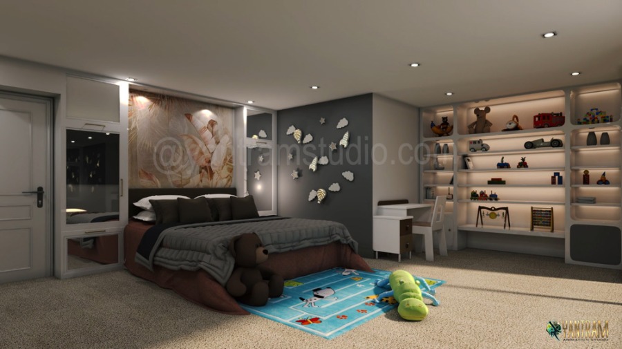 Architectural Interior Rendering of Kids Room in San Diego, California by Yantram 3D Architectural Animation Company