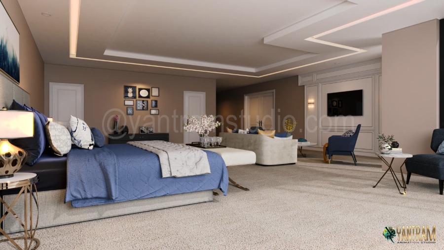 3d interior design services for Master Bedroom in Indianapolis by Yantram 3D Interior Rendering ​studio