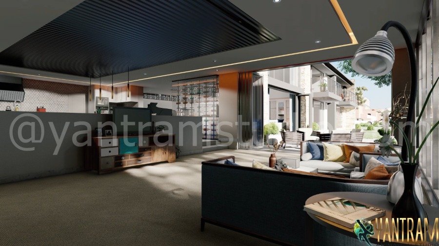 3D Interior Visualization Of Great Livingroom in New York City by Yantram 3D Interior Rendering Studio