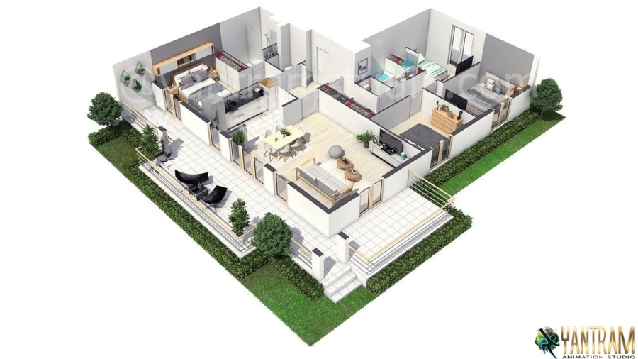 3D Floor Plan Rendering Proffered for a House in California by 3D Animation Studio