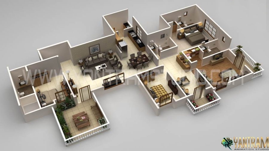 3D Floor Plan Design of a house in Dallas, Texas created by Yantram 3D Architectural Visualization Studio