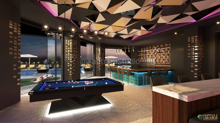 3D Interior Visualization of an Exquisite Lounge-bar in Los Angeles, by Yantram 3D Architectural Rendering Company